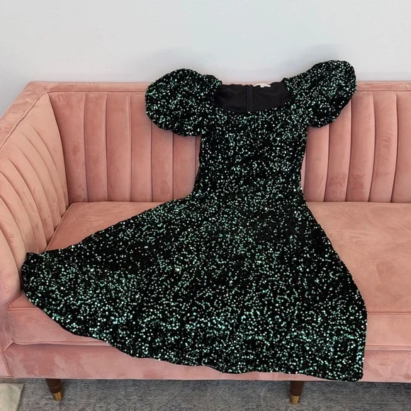 Ivy City Co Black Dress with Green Sequin Accents - Picture 3 of 5
